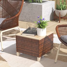 Outdoor Side Table with PE Patio End Table with Natural Fir Tabletop and Legs