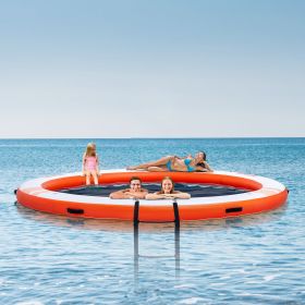 Inflatable Floating Dock, Ø8FT Inflatable Dock Platform With Ø5FT Trampoline Mesh Pool, Non-Slip Floating Platform Water Mat With Portable Bag &