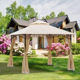 10ft X 10ft Outdoor Patio Gazebo Canopy Tent Beige-AS