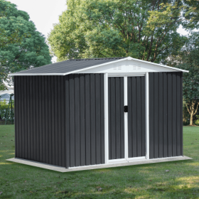 Outdoor Storage Garden Bike Shed 8x6 Feet Apex Roof Dark Grey With Aluminum Alloy Frame And Sliding Door