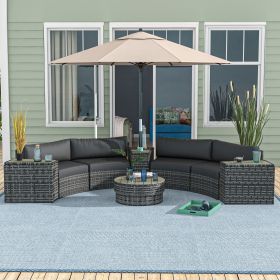 8 Piece Patio Furniture Set with 4 Sofa Chairs & 4 Tables with Storage & Umbrella Hole