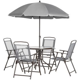 Outsunny Garden Soiree: 6-Piece Gray Patio Dining Set with Umbrella & Glass Table