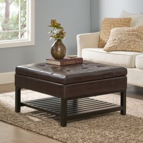 Storage Ottoman Coffee Table,Square Ottoman with Storage and Bottom Rack, Tufted Upholstered Ottomans Coffee Table for Living Room