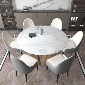 59.1" Affordable Luxury Modern Round Sintered Stone Dining Table White Seats 6-8 People