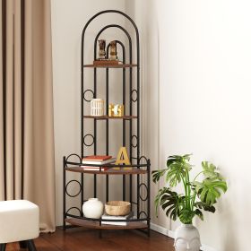 4 Tier Corner Bookshelf Modern Style Plant Stand with Metal Frame Space Saving Display Storage Rack for Living Room Bedroom Office Balcony Small