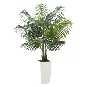 VEVOR Artificial Areca Palm Tree 5 ft, Fake Palm Tropical Plants with White Tall Planter, Faux Floor Silk Plant in Pot