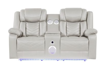 Challenger Modern Contemporary LED Power Recliner Loveseat with console, storage, stainless cup holder, Bluetooth speaker in Beige