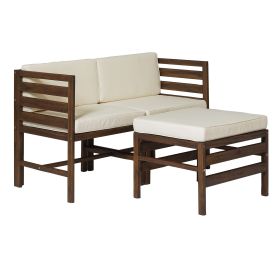 Contemporary 3-Piece Modular Acacia Wood Left and Right Arm Chairs and Ottoman - Dark Brown