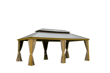 14x20FT Hardtop Gazebo, Permanent Metal Gazebo with Galvanized Steel Double Roof and Aluminum Frame, Curtain and Netting, Large Pavilion Gazebo