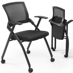 2 Pack Stackable Conference Room Chairs with Wheels, Folding Office Chair with Rebound Back, Padded Seat for Training Room, Guest, Reception, Eve