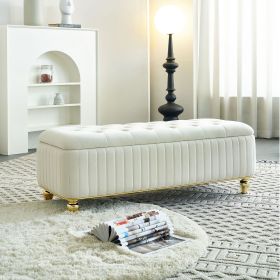 47.24''W Storage Ottoman,Upholstered Velvet Fabric Storage Ottoman with Safety Hinge, gold decoration strip and gold embroidery Footstool