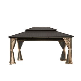 12' X 16' Hardtop Gazebo, Aluminum Metal Gazebo with Galvanized Steel Double Roof Canopy, Curtain and Netting, Permanent Gazebo Pavilion for Part