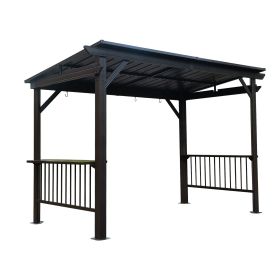 6.5x12FT Hardtop Grill Gazebo, Outdoor BBQ Gazebo with 2 Side Shelves and Sloping Galvanized Steel Roof