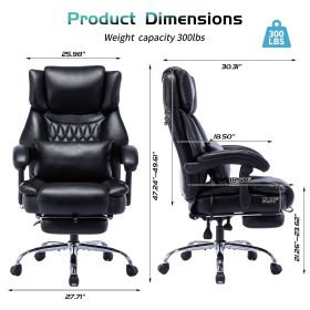 High Back Massage Reclining Office Chair with Footrest, Home Office Executive Computer Desk Chair with Massaging Lumbar Cushion, Adjustable Angle