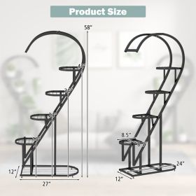 5 Tier Metal Plant Stand With Hanging Hook For Multiple Plants