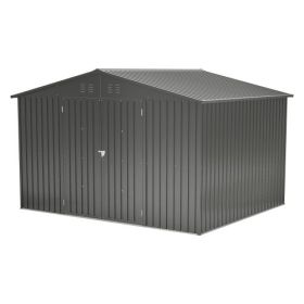 10X8 FT Outdoor Storage Shed, All Weather Metal Sheds With Lockable Doors, Tool Shed For Garden, Patio, Backyard, Lawn, Black