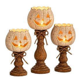 Country-style White Pumpkin Tea Lamp Candle Holder Set, 3pcs, Decoration for Home Decor (Option: Default)