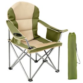 Oversized Camping Folding Chair, Heavy Duty Padded Chair With Cup Holder Storage And Cooler Bag, 5000 LBS Steel Frame, Portable For Outdoor (Option: Green)