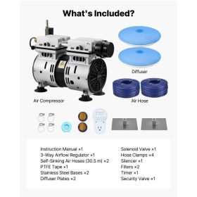 Pond Aerators, 5.2CFM Aeration System For Lakes Up To 3 Acres, 3/4 HP Air Compressor, 2 Diffusers & Two 100' Weighted Tubings, Outdoor Pond Aerat (Option: Black)