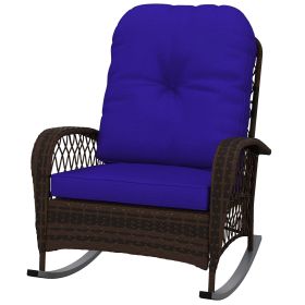Rattan Porch Rocker w/ Plush Cushion, Dark Blue (Option: Dark Blue-900x290x630 mm)