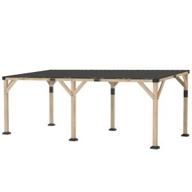 10' x 20' Wooden Gazebo, Hardtop Lean-to Gazebo Pergola with Galvanized Steel Sloped Roof, Light Walnut (Option: Light Walnut-2180x290x255 mm)