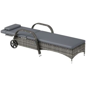 Outdoor Chaise Lounge, 5-Level Adjustable Backrest Rattan Pool Lounge Chair with Wheels, Cushion & Headrest, Gray (Option: Mixed Gray, Gray-1190x580x260 mm)