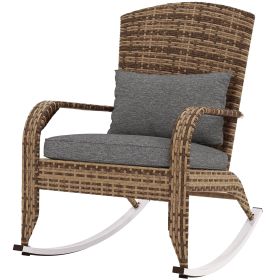 Adirondack Chair, Outdoor Wicker Rocking Chair with High Back, Seat Cushion, and Pillow for Porch, Balcony, Gray (Option: Gray-920x590x220 mm)