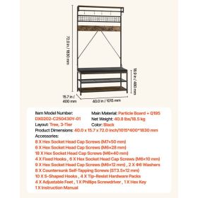 Hall Tree, 72 In Coat Rack With Shoe Bench, 2-Tier Freestanding Shoe Rack Storage Organizer With Hooks, Hanging Rod And Wire Shelf, Steel Frame E (Option: Black)