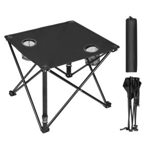 1Pc 2Pc Options Foldable Camping Table Portable Picnic Table Lightweight Travel Desk With 2 Cup Holders Carrying Bag Color Options Black Orange G (Option: 1 Set-Black)