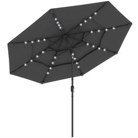 9.7 ft Outdoor Patio Umbrella with Solar LED Lights, 3 Tier Outdoor Table Umbrella with Tilt, Crank, Black (Option: Black-1190x200x200 mm)