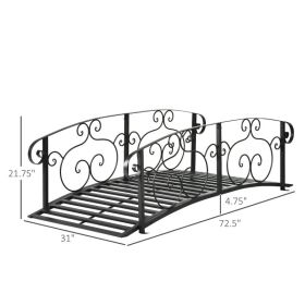 6' Metal Arch Backyard Garden Bridge, Safety Siderails, Arc Footbridge For Backyard Creek, Stream, Pond, Black (Option: Black)