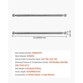 Water Heater Kit, 24 Inch Length Water Heater Flex Connector, Waters Heaters Installation Kit With 3/4" FIP X 3/4" FIP Inlet & Outlet Connection (Option: Black)