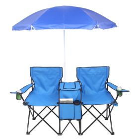 Same Code-79008470 Portable Outdoor 2-Seat Folding Chair With Removable Sun Umbrella Blue (Option: Default)