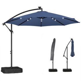 10 ft Cantilever Patio Umbrella with Light, Weight, Offset Hanging Outdoor Umbrella with Protective Cover, Dark Blue (Option: Dark Blue-1190x330x230 mm)