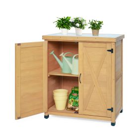 Potting Bench with Storage Cabinet and Metal Table Top for Outdoor Patio,Outdoor Work Station Table (Option: 57261578)