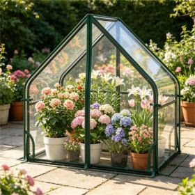 36' X 20' X 34' Ortable Mini Greenhouse With PE Bottom Mat, Waterproof Clear PVC Plant Grow Tent With Metal Frame, Wind Resistant Outdoor Green H (Option: defaulttitle)