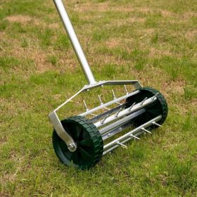 Heavy Duty Rotary Push Lawn Aerator With 3-Piece Long Steel Handle Spike Tine Design For Soil Aeration And Grass Maintenance Durable Rolling Gard (Option: 56x16inxh)