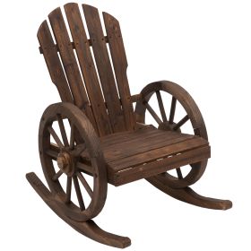 Wooden Rocking Chair, Adirondack Rocker Chair w/Slatted Design and Oversized Back, Outdoor Rocking Chair with Wagon Wheel Armrest for Porch, Poo (Option: Carbonized-645x220x880 mm)