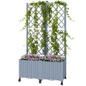 Planter Box with Trellis, Self Watering Raised Garden Bed with Lockable Wheels and Drainage Holes, Gray (Option: Gray-510x610x210 mm)