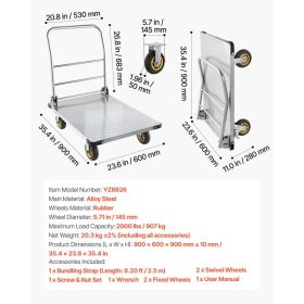Platform Truck, 2000 Lbs Capacity, Heavy Duty Steel Flatbed Cart With Swivel Wheels And Handle, Foldable Platform Hand Push Truck Dolly, For Groc (Option: Black)