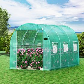 Walk-in Tunnel Greenhouse, 12 X 7 X 7 Ft Portable Plant Hot House W/ Galvanized Steel Hoops, 1 Top Beam, Diagonal Poles, Zippered Door & 6 Roll-u (Option: Green)