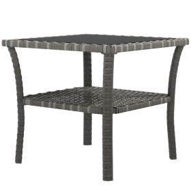 Rattan Side Table, Outdoor End Table with Storage Shelf, Aluminum Frame Square, Coffee Table with Tempered Glass Top, Mixed Gray (Option: Mixed Gray-520x90x530 mm)