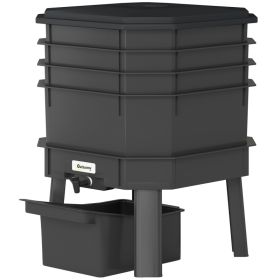 4-Tray Worm Composter Bin, 7.4 Gal Outdoor & Indoor Worm Composter for Recycling Food Waste, Black (Option: Black-420x420x370 mm)