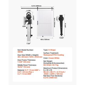 Sliding Barn Door, 48 X 84 Inch, High-Strength MDF Panel, Barn Door With Hardware Kit, Water-Proof PVC Surface, Easy To Install, H-Frame, Smoothl (Option: Default)