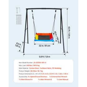 Swing Set For Backyard, 60 X 32 In Swing Seat With Heavy Duty A-Frame Metal Stand, 440 Lbs Load Capacity, Reinforced With Spiral Ground Anchors, (Option: Black)
