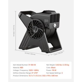 Blower Fan, 13 In Portable Utility Floor Fan, 300 CFM, 3 Speeds, Multi-Angle Airflow, Lightweight Portable High Velocity Air Mover, For Drying, D (Option: Black)
