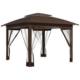 12' x 12' Pop Up Canopy Tent with Netting and Carry Bag, Instant Sun Shelter with 137 sq.ft Shade, Dark Brown (Option: Dark Brown-1360x250x260 mm)