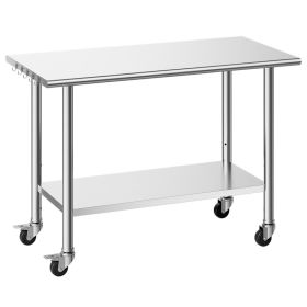Stainless Steel Work Table, 24x48 Inch Food Prep Table With Wheels, Commercial Kitchen Workstation With Adjustable Undershelf, Metal Utility Work (Option: Default)