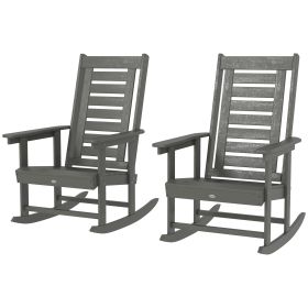 2 Pieces Outdoor Rocking Chairs, HDPE Patio Rockers with 28" High Back, Wide Armrests for Porch Backyard, Dark Gray (Option: Dark Gray-1090x570x220 mm)
