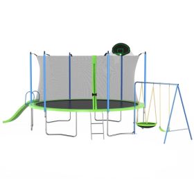 12FT Trampoline With Slide And Swings, ASTM Approved Large Recreational Trampoline With Basketball Hoop And Ladder,Outdoor Backyard Trampoline Wi (Option: Green)